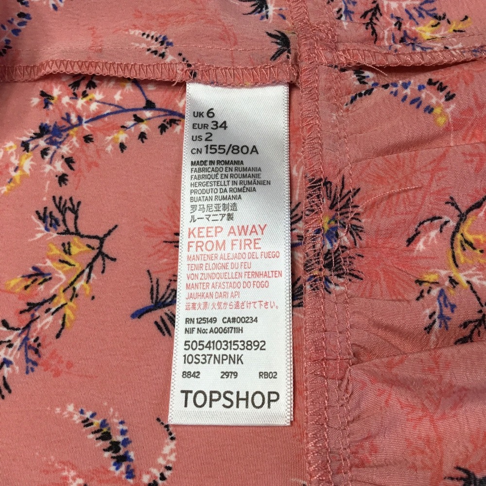 Topshop Floral Print Ruffle Mini Dress Kimono Sleeve Pink US 2 UK 6 - Picture 6 of 7